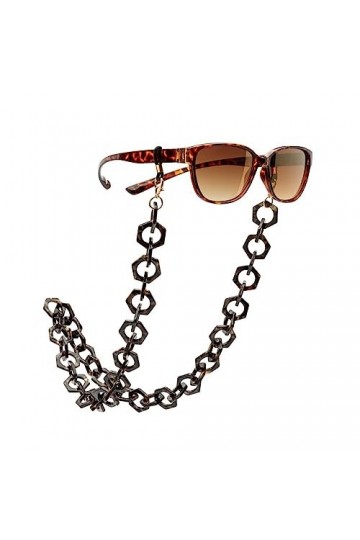 HYPREADER Collier à lunettes en acétate bling-bling de qualité supérieure, Brun/beige, motif tâcheté, 70 cm