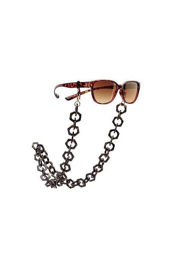HYPREADER Collier à lunettes en acétate bling-bling de qualité supérieure, Brun/beige, motif tâcheté, 70 cm