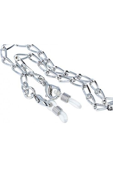 Pricon Sorrento Chaîne à lunettes gourmette en métal robuste avec boucle en caoutchouc et stoppeur ovale argenté 