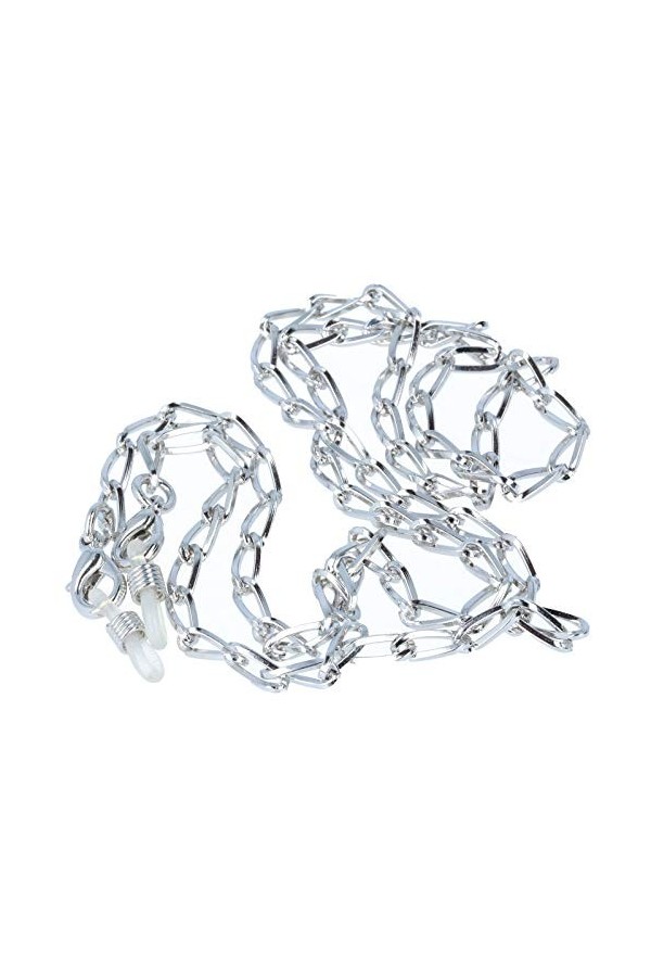 Pricon Sorrento Chaîne à lunettes gourmette en métal robuste avec boucle en caoutchouc et stoppeur ovale argenté 