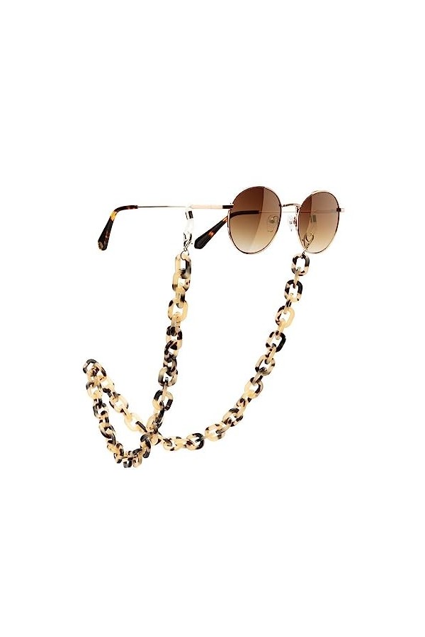 HYPREADER Collier à lunettes en acétate bling-bling de qualité supérieure, Brun/beige, motif tâcheté, 70 cm