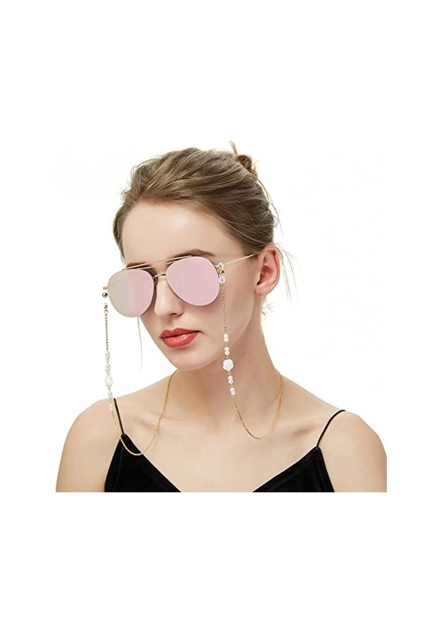 DNLKWGO Chaîne de lunettes de soleil pour femme avec perles, doré, taille unique