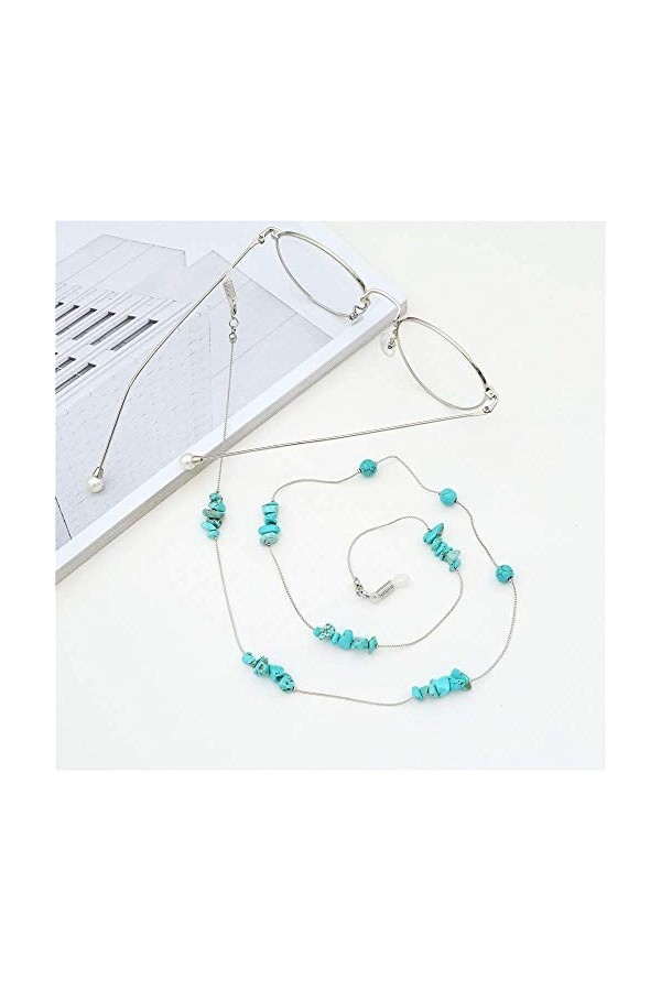 HAOLI Perles turquoises Chaîne de Lunettes à la Main Chaîne Anti-Perte Porte-chaîne pour Lunettes Cordon de retenue pour Lune