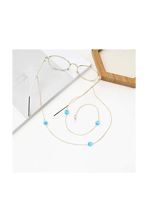 GaoF Chaîne de Lunettes Perles Bleues Chaîne de Lunettes Chaînes de Cordon de Lunettes pour Femmes Perles Sangle de Lunettes 