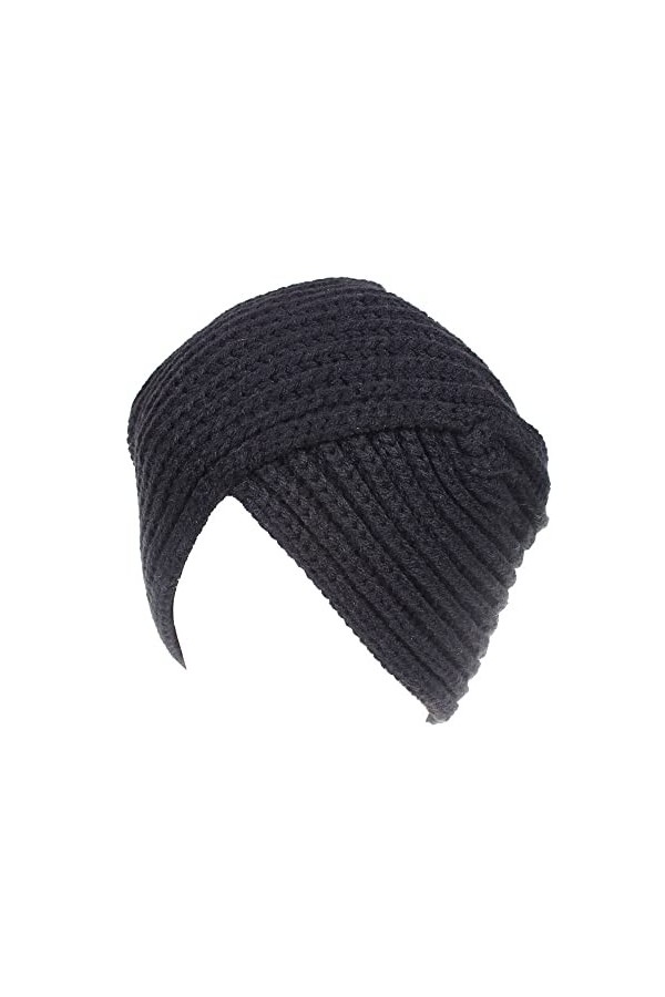 Turban en Laine Bonnet dhiver Chaud et Fashion pour Femme - Noir