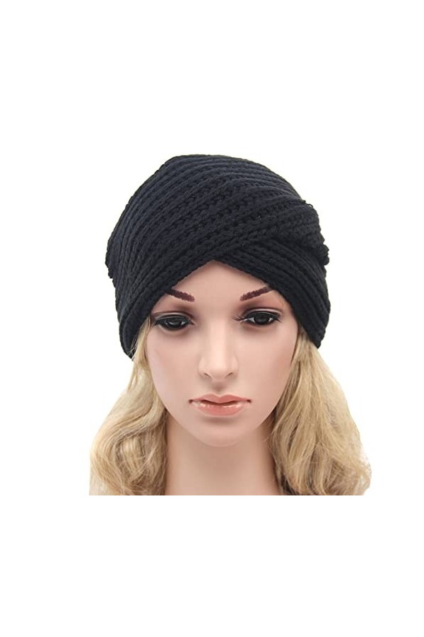Turban en Laine Bonnet dhiver Chaud et Fashion pour Femme - Noir