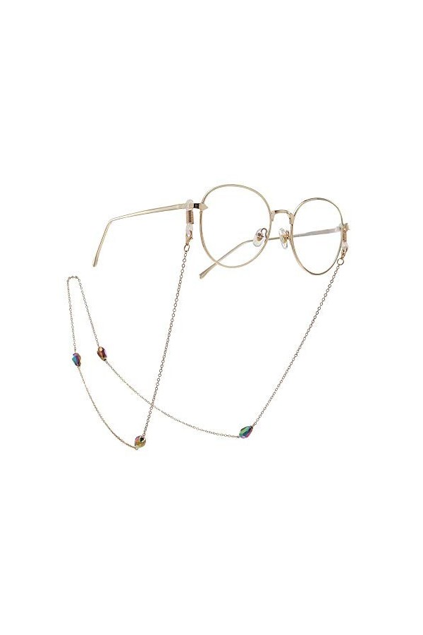 Chaîne de lunettes Collier de lunettes Chaîne antidérapante Gouttelettes deau multicolores Chaîne de lunettes en cristal Cor