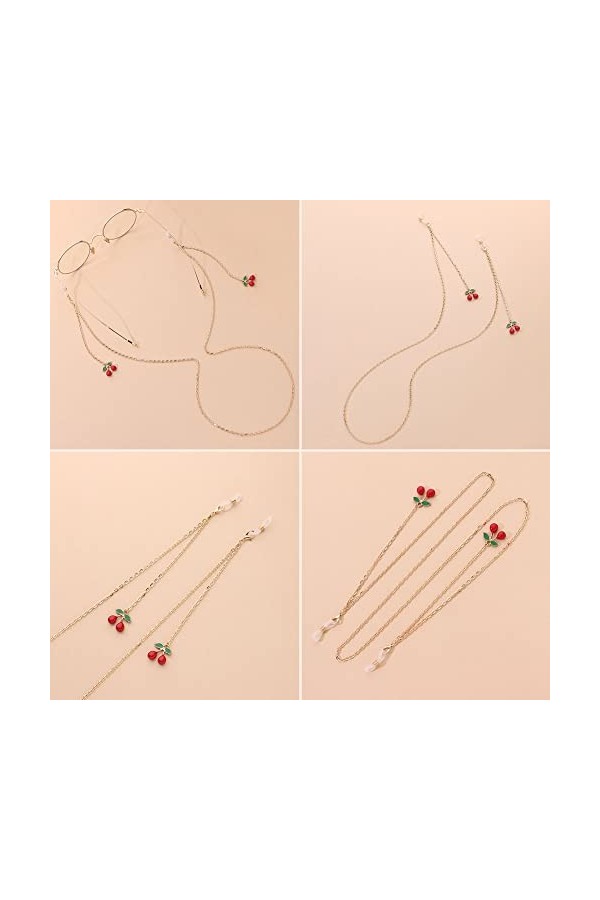 Collier De Sangle De Lunettes, Chaînes De Lunettes Lanières De Mode Chaîne De Lunettes De Cerise Mignon Transparent En Métal 
