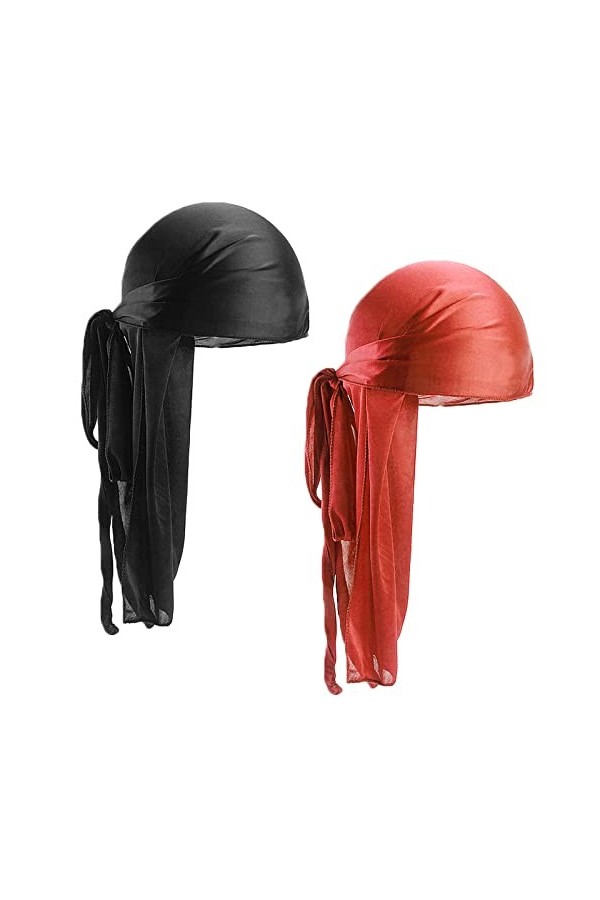 2 PCS Silky Durag Unisexe Bonnet Chapeau Durag pour Hommes Femmes Bonnet Respirant Doux Bandana Wave Cap Durag Turban Head He