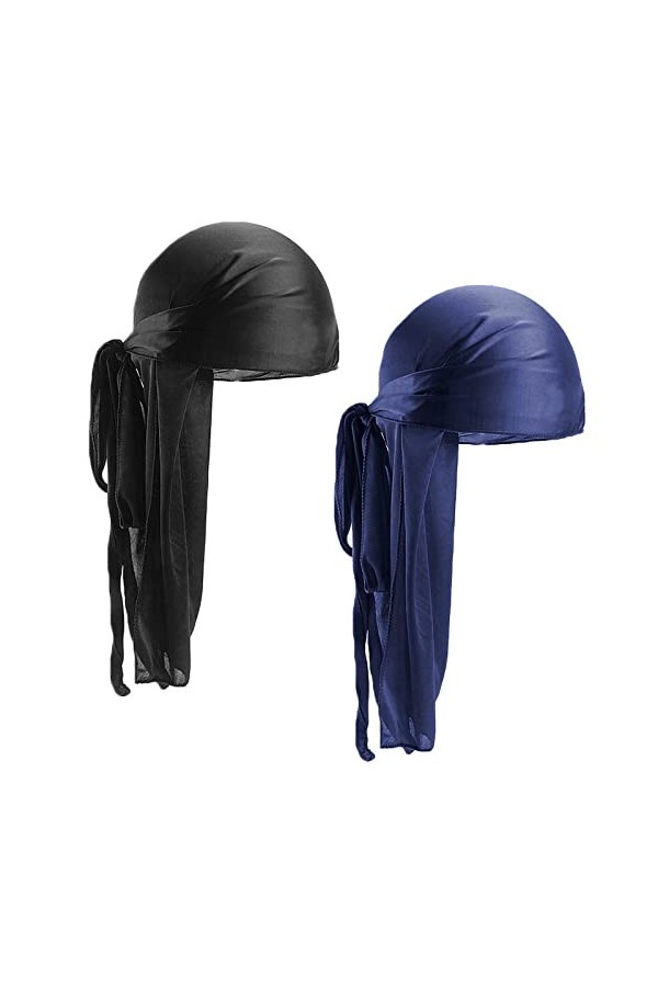 2 PCS Silky Durag Unisexe Bonnet Chapeau Durag pour Hommes Femmes Bonnet Respirant Doux Bandana Wave Cap Durag Turban Head He