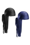 2 PCS Silky Durag Unisexe Bonnet Chapeau Durag pour Hommes Femmes Bonnet Respirant Doux Bandana Wave Cap Durag Turban Head He