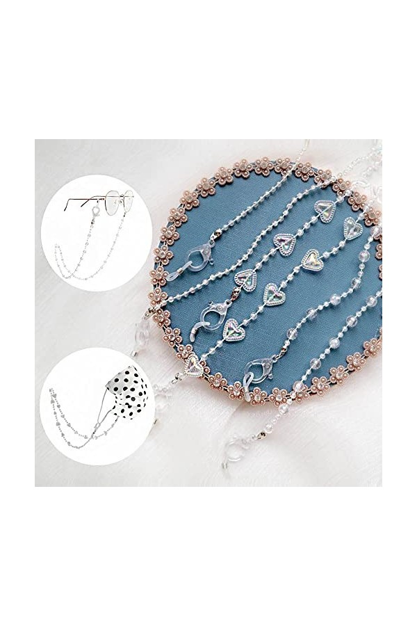 Collier Sangle De Lunettes,Chaînes De Lunettes Longes Mode Amour Coeur Cristal Lunettes De Soleil Chaîne Romantique Transpare
