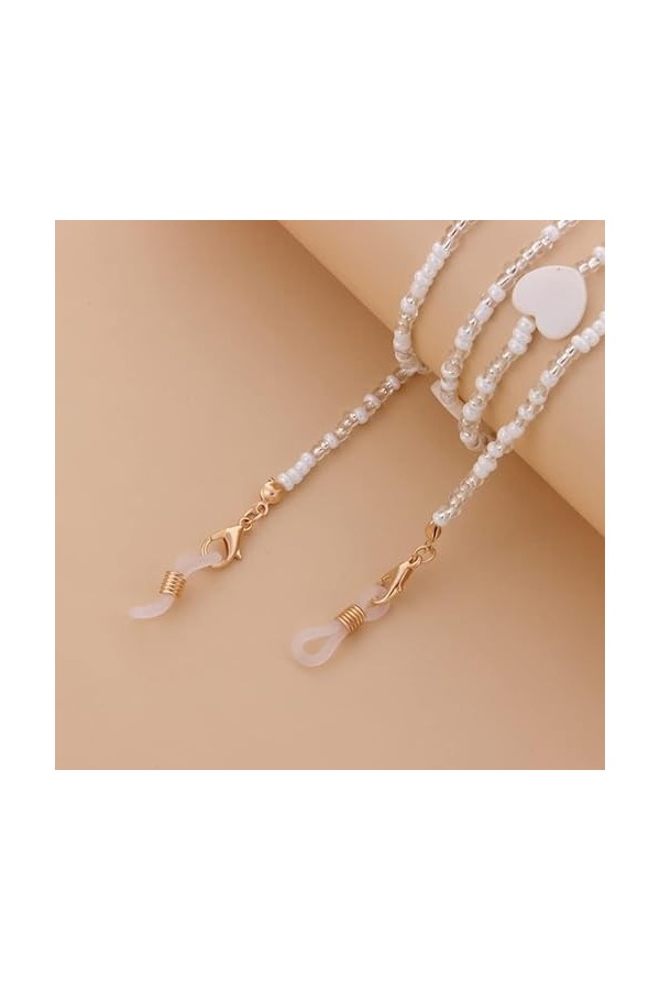 FISIDI Collier de sangle de lunettes, chaînes de lunettes longes chaînes de lunettes de coeur sangle perlée femmes visage lan