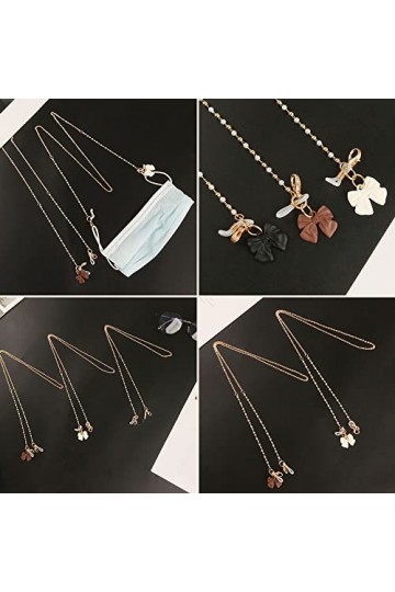 Collier de sangle de lunettes, chaînes de lunettes longes chaîne de lunettes perle en plastique blanc perle coeur charme lune