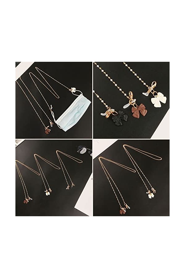 Collier de sangle de lunettes, chaînes de lunettes longes chaîne de lunettes perle en plastique blanc perle coeur charme lune