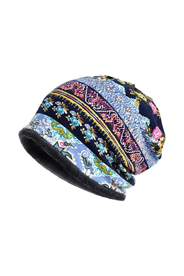 Qunson Femme Baggy Slouchy Beanie Chemo Hat Cap Scarf, Bleu épais., Taille unique