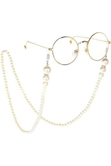 Lunettes De Soleil Perlées Blanches Lunettes De Soleil Chaîne Porte-Cordon Chaînes De Lunettes De Mode Color : White, Size :