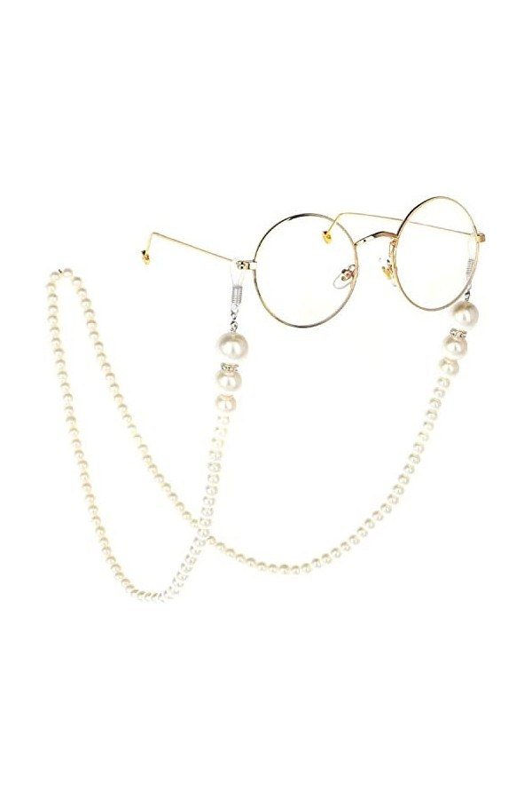 Lunettes De Soleil Perlées Blanches Lunettes De Soleil Chaîne Porte-Cordon Chaînes De Lunettes De Mode Color : White, Size :