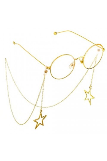OQHAIR Cordon de lunettes en métal avec pendentif cinq étoiles en argent Chaîne de lunettes faite à la main Couleur : Argent