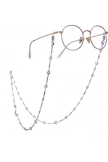 DSFEN Porte-chaîne de Lunettes étoile à Cinq Branches Accessoires de Lunettes pour Femmes Caoutchouc argenté-Blanc 