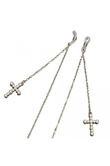 DITUDO Chaîne de Lunettes Sangle de Lunettes chaînes de Lunettes for Femmes Perle Croix Pendentif Collier en métal Mode Porte