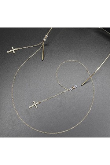 DITUDO Chaîne de Lunettes Sangle de Lunettes chaînes de Lunettes for Femmes Perle Croix Pendentif Collier en métal Mode Porte