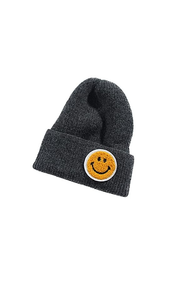 YONKOUNY Femmes Bonnet dhiver tricoté Slouch Bonnet Chaud Chapeau dhiver avec Sourire Gris foncé 