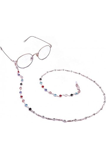 DSFEN Porte-Lunettes pour Femmes chaîne Strass perlés colorés Sangle de Lecture délicate Multicolore métal Lunettes pour Dame