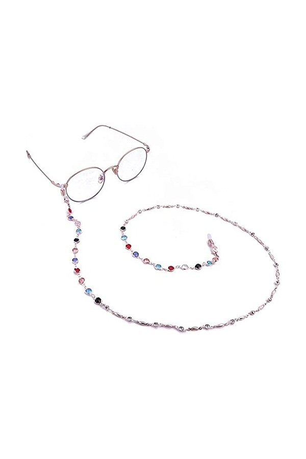 DSFEN Porte-Lunettes pour Femmes chaîne Strass perlés colorés Sangle de Lecture délicate Multicolore métal Lunettes pour Dame