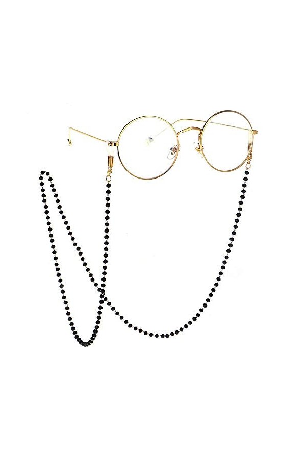 HAOLI Chaînes de Lunettes pour Femmes Lunettes Verres en Cristal Noir Cordons pour Lunettes Sangle de Maintien Lanières Reten