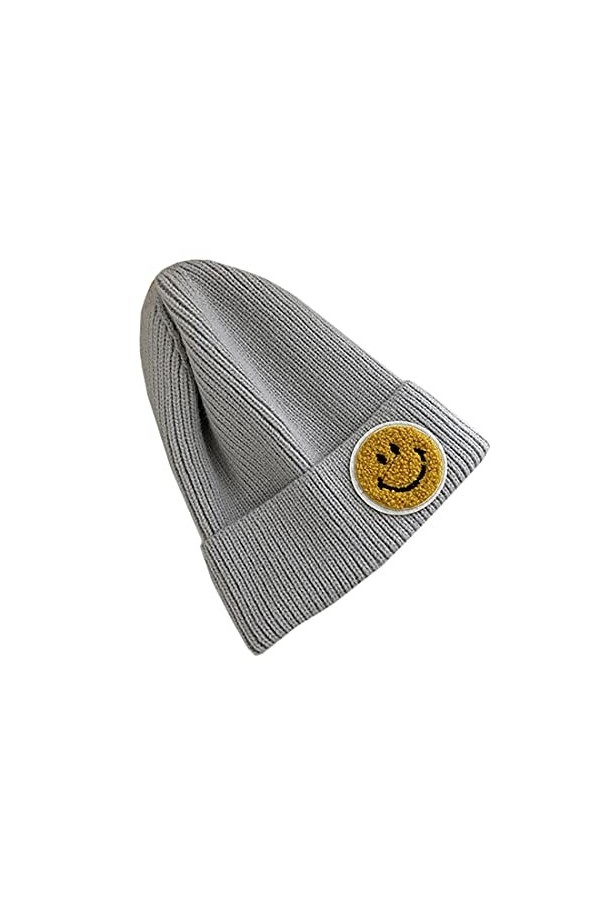 YONKOUNY Femmes Bonnet dhiver tricoté Slouch Bonnet Chaud Chapeau dhiver avec Sourire Gris foncé 