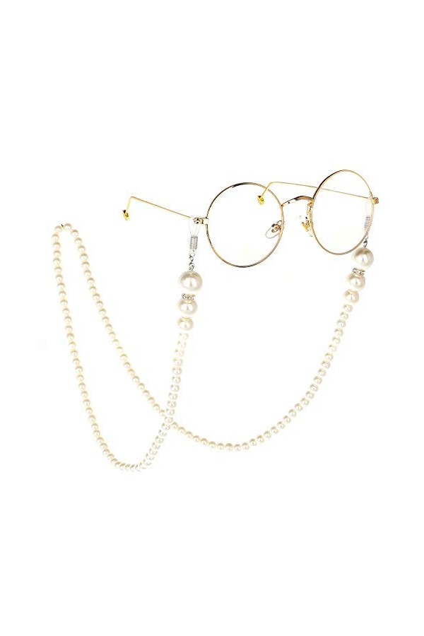 HAOLI Perle Blanche perlée Lunettes de Soleil Lunettes Lunettes chaîne Cordon Titulaire Couleur : Blanc, Taille : 75 cm 
