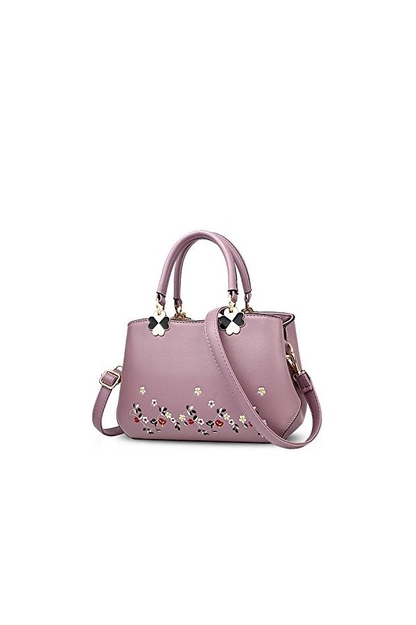 Nicole&Doris Femmes Fleurs Haut Handle Handbags Sac dépaule Sac bandoulière Fourre-Tout Dames Cartable PU Cuir Flower Purple