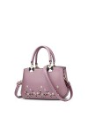 Nicole&Doris Femmes Fleurs Haut Handle Handbags Sac dépaule Sac bandoulière Fourre-Tout Dames Cartable PU Cuir Flower Purple