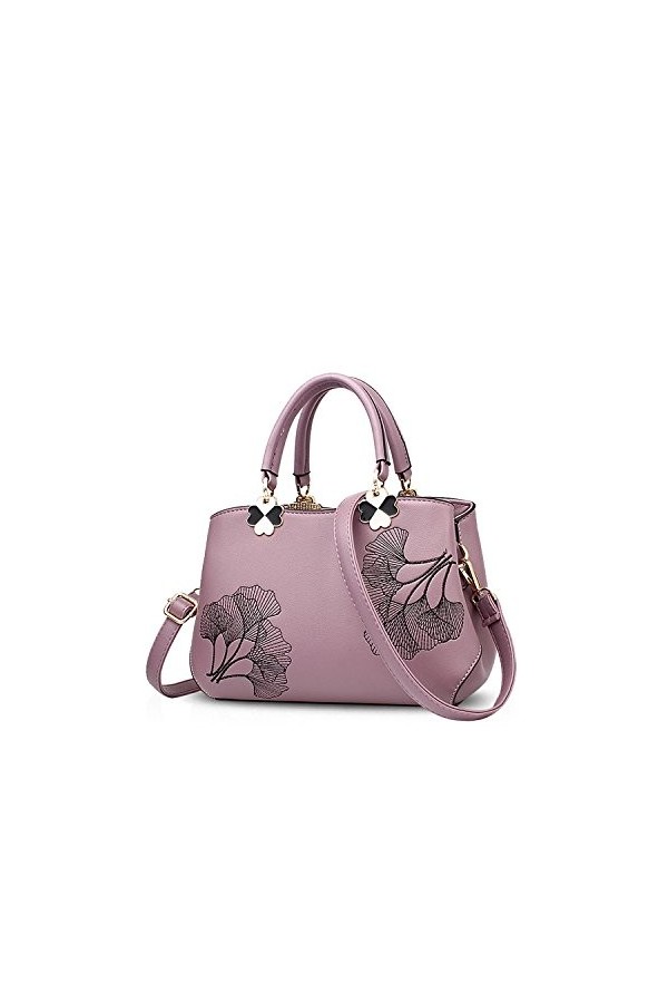 Nicole&Doris Femmes Fleurs Haut Handle Handbags Sac dépaule Sac bandoulière Fourre-Tout Dames Cartable PU Cuir Flower Purple
