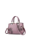 Nicole&Doris Femmes Fleurs Haut Handle Handbags Sac dépaule Sac bandoulière Fourre-Tout Dames Cartable PU Cuir Flower Purple