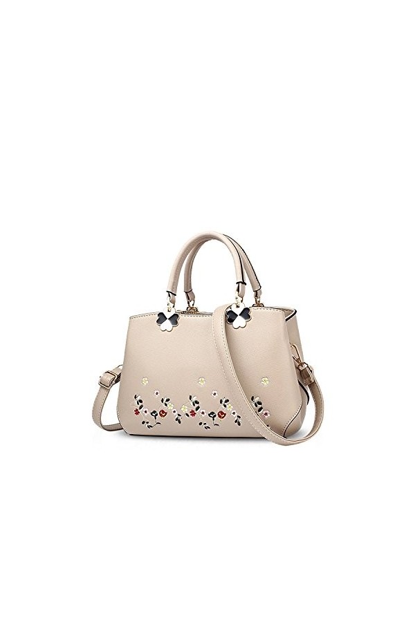 Nicole&Doris Femmes Fleurs Haut Handle Handbags Sac dépaule Sac bandoulière Fourre-Tout Dames Cartable PU Cuir Flower Purple