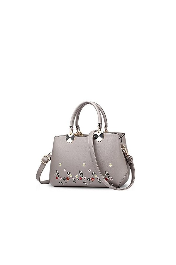 Nicole&Doris Femmes Fleurs Haut Handle Handbags Sac dépaule Sac bandoulière Fourre-Tout Dames Cartable PU Cuir Flower Purple