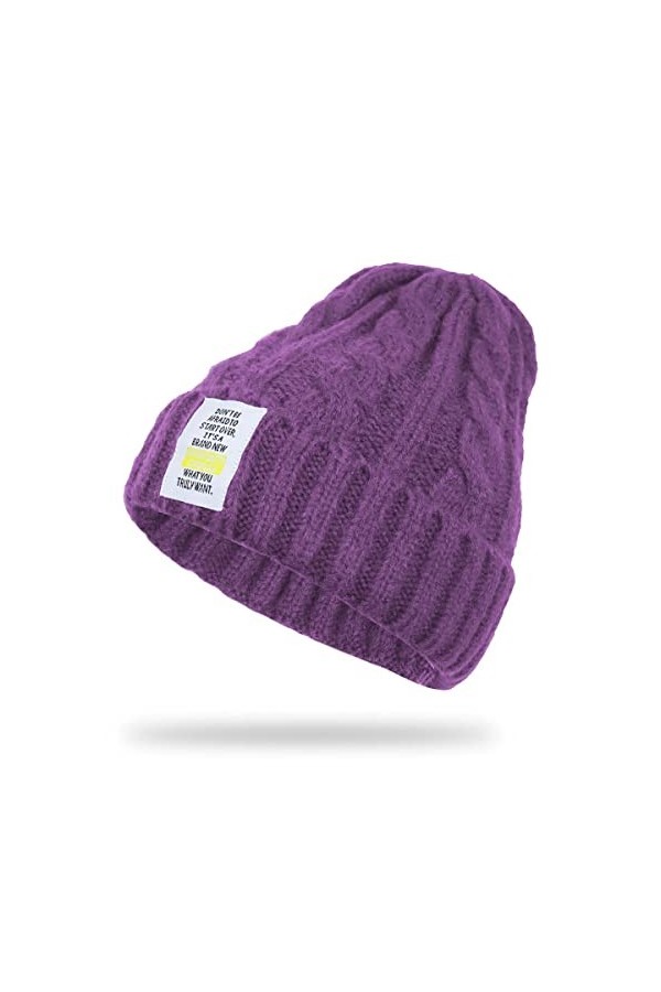 NLAND Bonnet Femme Hiver Bonnet Tricoté Bonnet Torsadé Chapeau Homme Bonnet Chaud et Doux Taille Unique Violet, Taille Uniqu