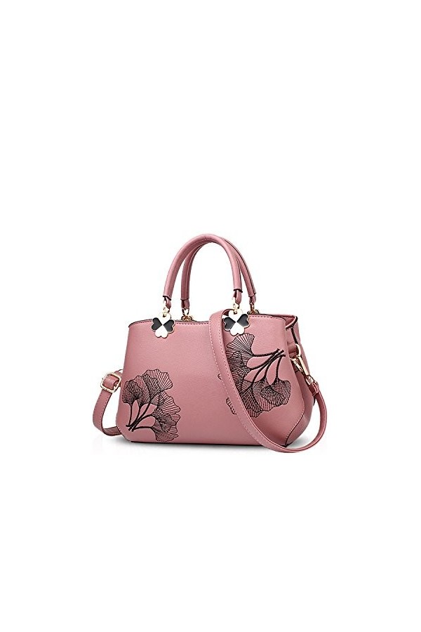 Nicole&Doris Femmes Fleurs Haut Handle Handbags Sac dépaule Sac bandoulière Fourre-Tout Dames Cartable PU Cuir Flower Purple