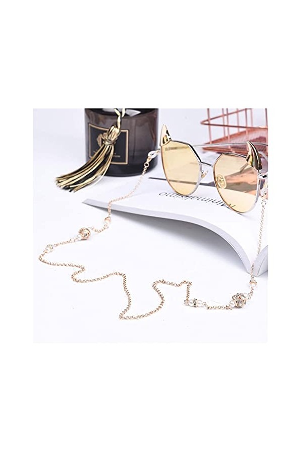 YANJ Mode 1 Pcs Chaîne De Cuivre Perles De Cristal Simulées Lunettes De Soleil Lanière Sangle Collier Chaîne De Lunettes en M