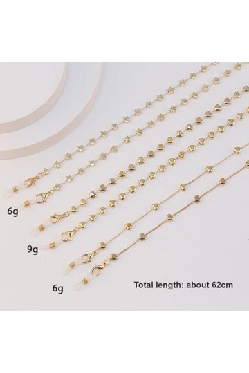 OQHAIR Chaîne de Lunettes de Mode pour Femmes Simple Coeur Étoile Masque Chaîne Lunettes Longe Collier Lunettes de Soleil Cor