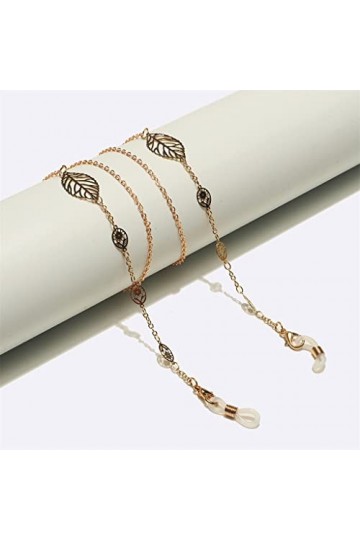 OQHAIR Corde à lunettes en métal Feuilles creuses dorées Chaîne à lunettes à la main Chaîne à lunettes Corde à lunettes D Ta