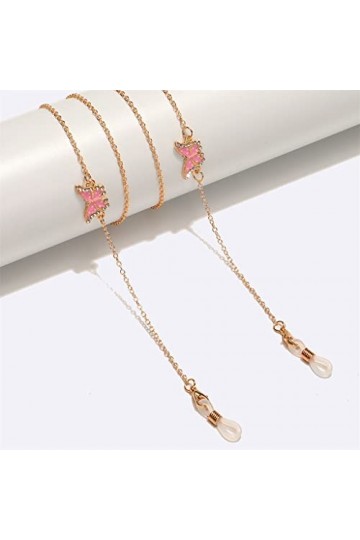 OQHAIR Chaîne de lunettes en métal or rose strass perle pendentif chaîne de lunettes D Talla ?nica 