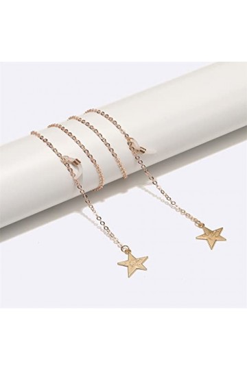 OQHAIR Corde à lunettes en métal Lettres dorées Étoiles Pendentif Chaîne à lunettes Corde à lunettes de mode D Talla ?nica 