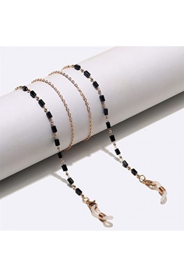 TONZN Chaîne de lunettes en cristal noir rectangulaire Lunettes de lanière de cordon de lunettes de mode D 1 