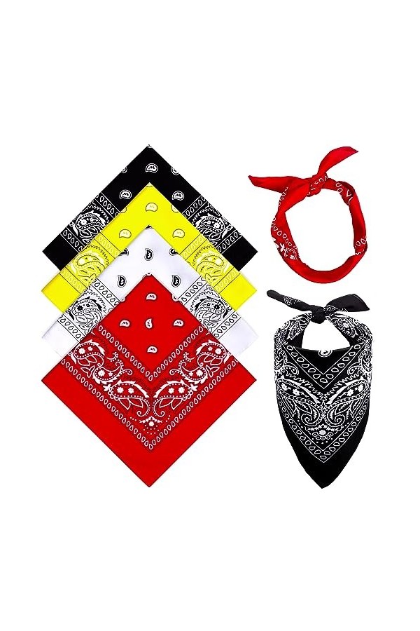 MELLIEX 4 Pièces Bandanas Foulard Cheveux Paisley Bandeau de Cheveux Fichu Mouchoir Unisexe 4 Couleurs 54 x 54 cm Bandeaux de