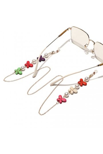 OQHAIR Chaîne de lunettes faite à la main avec perles en pierre naturelle dorée D Talla ?nica 