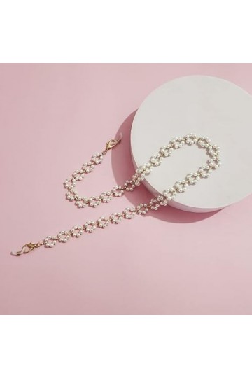 Perle Fleur Lunettes De Soleil Chaîne Femmes Masque Visage Romantique Chaînes Spectacle Cordon Cou Sangle Couleur : E, Taill