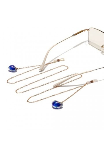 SDFGH Cordon à lunettes en métal Pendentif coeur bleu doré Chaîne à lunettes